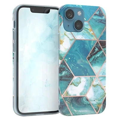 Abbildung von EAZY CASE Handyhülle Silikon mit Kameraschutz kompatibel iPhone 13 Mini, im Geometrie Design, Motiv Hülle, Ultra dünn, Slimcover, Silikonhülle, Backcover, Grün