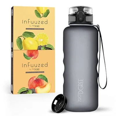 Abbildung von 720DGREE Eistee Trinkflasche 1,5 Liter “uberBottle + InFuuzed“ BPA Frei, Ohne Zucker, Keine Kalorien Einfach lecker Geschmack für die Wasserflasche, Eis Tee Alternative 2x 25 Beutel mind. 25l