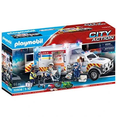 Abbildung von Playmobil® Konstruktions Spielset Rettungs Fahrzeug: US Ambulance (70936), City Action, (93 St), mit Licht und Soundeffekten, Made in Germany