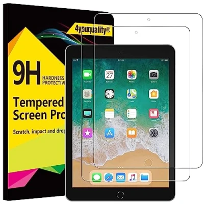 Abbildung von 4youquality [2 Pack Displayschutzfolie für iPad (9,7 Zoll, Modell 2018/2017, 6./5. Generation), Air 1, 2, Pro 9,7 9H Panzerglasfolie, Anti Kratzer, Schlagfest