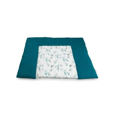 Abbildung von ULLENBOOM ® Wickelauflage 85x75 cm Waffelpiqué Eukalyptus Petrol (Made in EU) Wickelunterlage Waschbar und für Unterwegs geeignet, Bezug: 100% OEKO TEX Baumwolle, Wickeltischauflage 75x85