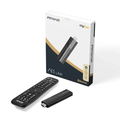 Abbildung von AMIKO A11 Link 4K UHD Android 11 TV Stick, Dual Band WiFi WLAN, HDR10+, 2GB RAM &amp; 16GB Flash, Receiver, Bluetooth 5.0, MyTV3 App, Widevine Level 1, Fernbedienung + M@TEC HDMI Kabel