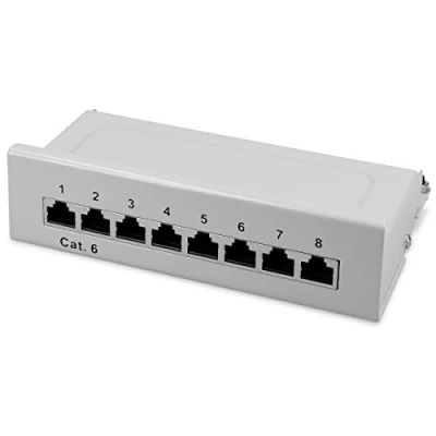 Abbildung von kwmobile 8 Port Patchpanel Cat6 Verteiler Verteilerfeld Patchfeld Cat 6 Kabel mit Erdungskabel inkl. Schrauben Dübel für Wandmontage Grau