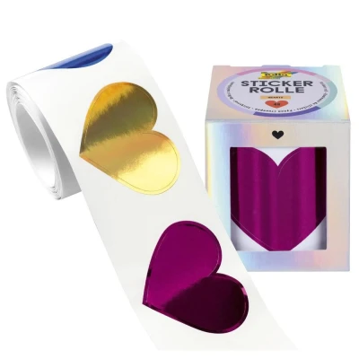 Abbildung von folia 27201 Stickerrolle HEARTS, Sticker Set mit 48 Aufklebern, 3 m lang verschiedenen selbstklebenden Herz Motiven