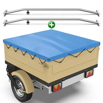 Abbildung von Tarpofix® Anhängerplane 130x105 cm + 2x Planenbügel Anhänger Plane Flachplane aus PVC PLANENMATERIAL Verstärkte HP DDR für diverse PKW Hänger Abdeckplane Flachplanenbügel