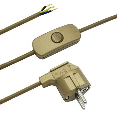 Abbildung von Zuleitung mit Stecker und Schalter 2 Meter Gold Anschlusskabel Netzkabel Stromkabel Schnurzwischenschalter Winkelstecker 3x0,75qmm 250V G Länge 2000mm