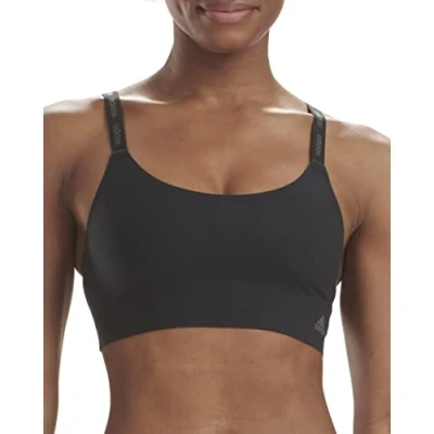 Abbildung von adidas Damen Active Micro Flex Lounge, kabellos, nahtlos Gepolsterter BH, Blickdicht, Schwarz/Schmiedeeisen, Large