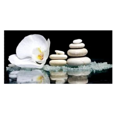 Abbildung von Geschenkestadl Wandbild Orchidee Steingarten Weiss Feng Shui Motiv 40 cm x 80
