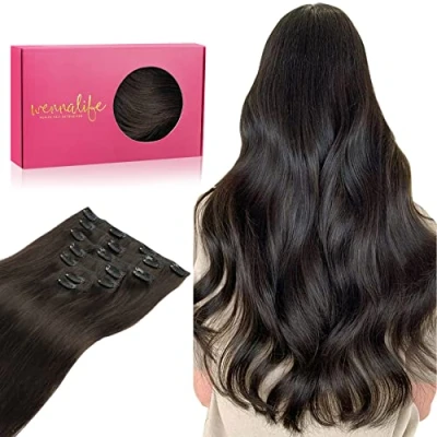 Abbildung von WENNALIFE Clip in Extensions Echthaar, 50cm 20 Zoll 120g 7pcs Dunkel Braun Hair Echthaar Remy Haarverlängerung Natürliche