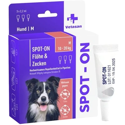 Abbildung von Vetasan Spot ON für Hunde 10 20kg (M) gegen Flöhe &amp; Zecken 3 Monate Schutz HOCHWIRKSAM Zeckenmittel Zeckenschutz Hundeflohmittel
