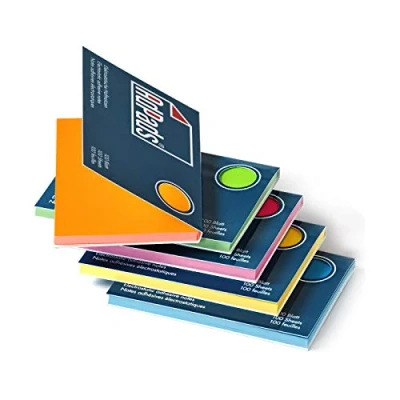 Abbildung von AdPads® elektrostatisch selbstklebende Haftnotizen 100 x 68mm, 500 Blatt, Set Bunt Kleine Static Sticky Notes Beweglich und verschiebbar auf jeder Oberfläche