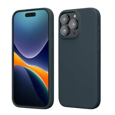Abbildung von kwmobile Hülle für das iPhone 15 Pro Max Silikon Handy Case stoßfeste Handyhülle mit weicher Oberfläche Dunkler Schiefer