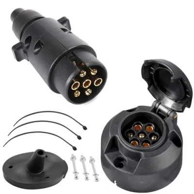 Abbildung von SPARKMOTO 7 poliger Anhängerstecker und polige Anhängersteckdose,12V Wasserdicht Wohnwagen Anhänger Stecker Steckdose mit Montagezubehör,Anhänger AHK Adapter Steckdose(Gummi Kappe)
