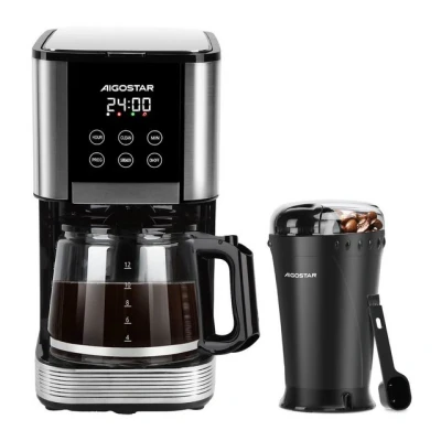 Abbildung von Aigostar Kaffeemaschine mit Mahlwerk, Korbfilter, Programmierbar 24h, Tropf Stopp, AutoClean, Warmhaltefunktion
