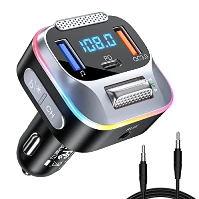 Abbildung von LENCENT Bluetooth 5,0 Auto FM Transmitter, PD+QC3,0 Autoladegerät, AUX Radio Adapter, Großes Mikrofon, HiFi Bass, unterstützt Freisprecheinrichtung, Siri, Google Assistenten