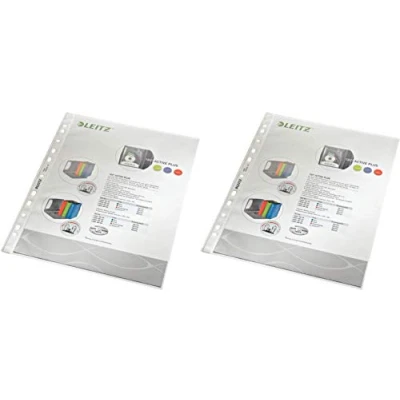 Abbildung von Leitz Standard Prospekthüllen Set, 100 Stück, A4 Format, Farblos mit matter Oberfläche, Obere Öffnung, 0,085 mm PP Folie, 47900000 (2 Packungen)