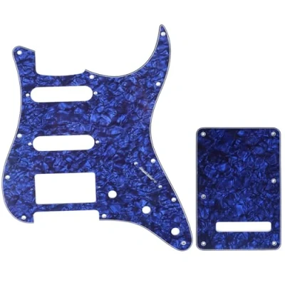 Abbildung von Musiclily SSH 11 Löcher Strat Gitarren Schlagbrett und Backplate Set für Fender USA/Mexican Standard Stratocaster Modern Style, 4 lagig Blue Pearl