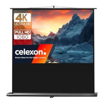Abbildung von 55&quot; Zoll Pull Up Leinwand celexon Ultramobil Professional 16:10 120x75 cm schwarz 4K Full HD 3D transportable Beamer zum ausziehen &amp; aufstellen inkl. Tragegriff + Teleskopstange