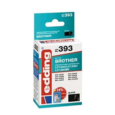Abbildung von edding Druckerpatrone EDD 393 Einzelpatrone Schwarz 16 ml Reichweite 740 Seiten Ersetzt Brother LC1240BK