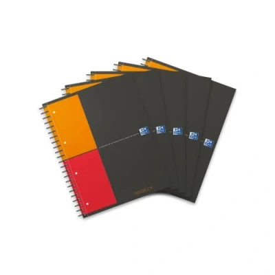 Abbildung von Oxford Filingbook International A4, kariert, 200 Seiten, Seitenränder in vier Farben, 3 versetzbare Register, 5 Stück