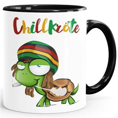Abbildung von MoonWorks Tasse Kaffee Chillkröte Schildkröte Rastafrisur Joint Comic Stil Kaffeetasse Fun MoonWorks®, Keramik
