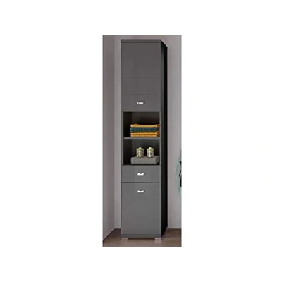 Abbildung von Hochschrank Badschrank Beistellschrank Bad Seitenschrank Badmöbel Peter I Anthrazit/Anthrazit tiefzieh Hochglanz