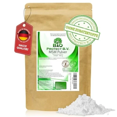 Abbildung von MSM Pulver 500g 99,9% rein Ohne Zusatzstoffe Vegan 1/2 kg Premium Methylsulfonylmethan Organischer Schwefel von Bio Protect