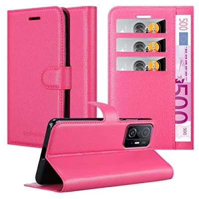 Abbildung von Cadorabo Hülle kompatibel mit Xiaomi 11T / PRO Handyhülle aus Kunst Leder Flip Klappbare Stoßfeste Magnetische [Standfunktion] [Kartenfächern] Cover für Tasche in Pink
