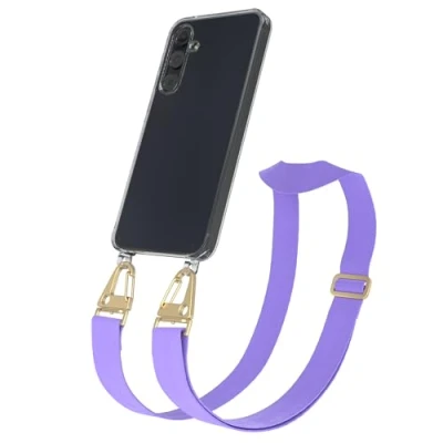 Abbildung von EAZY CASE Hülle mit Band kompatibel Samsung Galaxy A55 Handyhülle Umhängeband für Silikonhülle Transparent Schutzhülle Handykette zum Umhängen Handykordel Smartphone in Lila Gold
