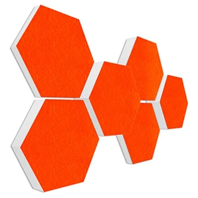 Abbildung von platino24 Schallabsorber COLORE aus Basotec G+ I Akustikpaneele mit Akustikfilz 3D Wand Paneele 6 Waben in Orange Akustikplatten zur Schalldämmung Büro, Studio &amp; Wohnung