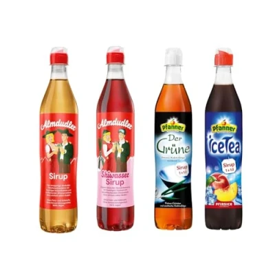 Abbildung von Sirup Probierpaket 4 Flaschen (1x Pfanner der Grüne + 1x Eistee Pfirsich Almdudler Original Skiwasser Erfrischende Vielfalt für Genießer