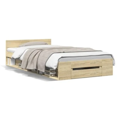 Abbildung von vidaXL Bettgestell, Bett mit Schublade für Schlafzimmer, Bettrahmen Lattenrost, Schlafzimmerbett Einzelbett, Sonoma Eiche 90x200cm Holzwerkstoff