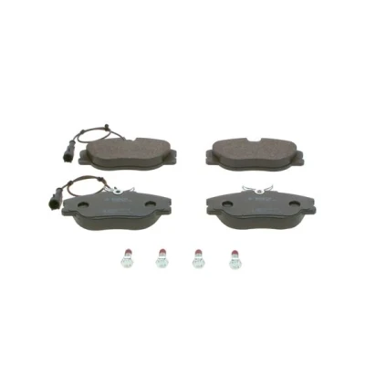 Abbildung von BOSCH 0 986 460 942 Bremsbelagsatz Low Metallic mit integriertem Verschleißsensor Anti Quietsch Blech, Schrauben Zubehör