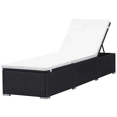 Abbildung von vidaXL Sonnenliege mit Cremeweißer Auflage, Gartenliege Stahlgestell, Relaxliege für Garten Terrasse, Strandliege, Schwarz Poly Rattan