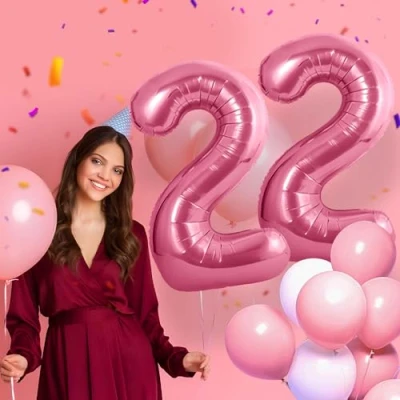 Abbildung von 22 Geburtstag Deko zahlen luftballon jahre Folienballon Rosa für 22. Geburtstagsdeko Männer Frauen Ballon Zahl zum fliegt mit Helium 22.Geburtstagsparty 40&quot; 101cm