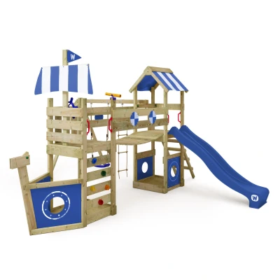 Abbildung von Wickey Spielturm StormFlyer im Schiffsdesign mit Schaukel &amp; Rutsche, 10 Jahre Garantie, Wackelbrücke, 2 integrierte Sandkästen