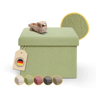 Abbildung von Laleni Sitzbank mit Stauraum Truhenbank 41x31 cm kleine Sitztruhe Sitzwürfel Aufbewahrungsboxen klein Polsterhocker Sitz Hocker Teddy Ottoman Grün