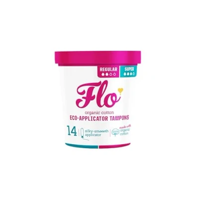 Abbildung von FLO Applikator Tampons, aus Bio Baumwolle, biologisch abbaubar, normale und super Kombi Packung, 14 Stück (1 Stück)