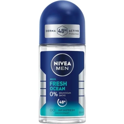 Abbildung von NIVEA MEN Fresh Ocean Deo Roll On, Deoroller ohne Aluminium (ACH) mit 48h Schutz, pflegendes Deodorant INFINIFRESH Formel und frischem Meeresduft (50 ml)