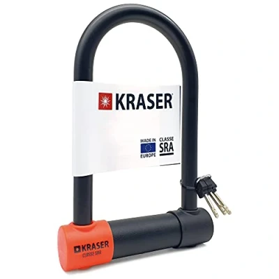 Abbildung von KRASER KR120M Solid U Vorhängeschloss SRA geprüftes Motorradschloss Diebstahlschutz Motorrad Sicherheitsschloss Ø18, 120cm breit, Schwarz und Orange