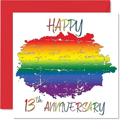 Abbildung von Stuff4 LGBT Gay 13th Anniversary Card for Husband Wife Happy Aniversary Wedding Partner, 145 mm x Pride Greeting Cards Thirteenth Anniversaries