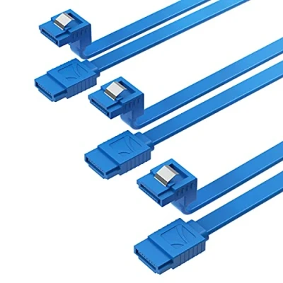 Abbildung von Sabrent SATA III Kabel (3 Stück), HDD SDD L Type Stecker Datenkabel 6Gbps 51cm, mit Metall Clip Verriegelungsriegel (CB SRB3)