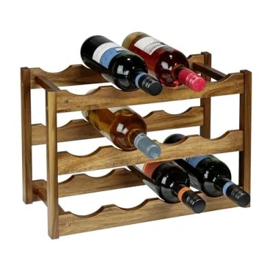 Abbildung von WENKO Weinregal Mod. Fondi aus massivem Akazienholz für 12 Flaschen auf 3 Ebenen hochwertige Verarbeitung rustikales Design Maße 42 x 28 21 cm braun