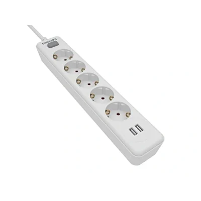 Abbildung von Philips 5 Fach Steckdosenleiste SPN3052WB/10 230V Weiß mit USB Hauptschalter