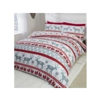 Abbildung von Christmas Hearts Biber Bettwäsche Set, 100 % gebürstete Baumwolle, Bettbezug und 2 Kissenbezüge, Rot/Mehrfarbig, , Red/Multi Colour, Doppelbett