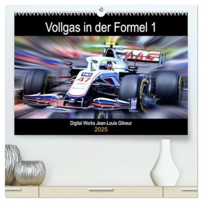 Abbildung von Vollgas in der Formel 1 (hochwertiger Premium Wandkalender 2025 DIN A2 quer), Kunstdruck Hochglanz