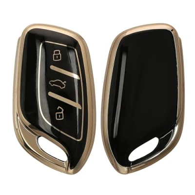 Abbildung von kwmobile Autoschlüssel Hülle kompatibel mit MG 3 Tasten ZS MG4 MG5 MG6 Schlüsselhülle Silikon Cover Schwarz Gold