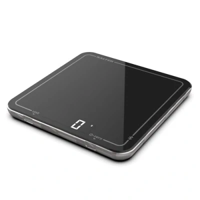 Abbildung von Salter 1193 BKDRUP Pro Bluetooth Küchenwaage, Verbindung zur Cook App, ultraflache Glasplattform, tare funktion, großes Display, Aquatronic, Zuwiegefunktion, metrische/imperiale Gewichte