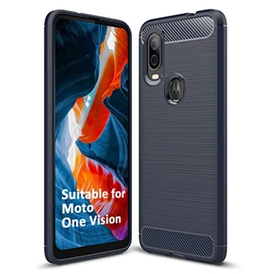Abbildung von SCL Hülle Für Motorola One Vision Moto Handyhülle Exquisite Serie Carbon Design Schutzhülle mit Anti Kratzer und Stoß Absorbtion Technologie [Blau]