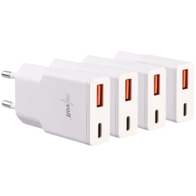 Abbildung von revolt Schnellladegerät iPhone: 4er Set Ultrakompakte USB A/C Netzteile, Power Delivery 20 W, weiß